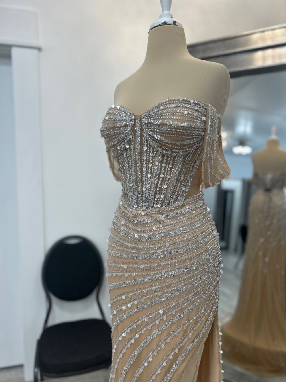 Clarisse 811106 Nude Silver Beaded Prom Pageant Evening Gown Multiple Sizes - Picture 7 of 8